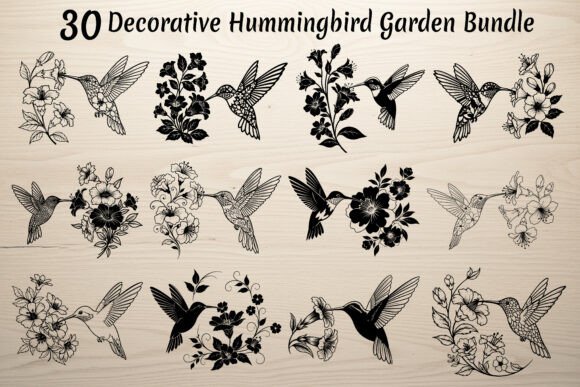 30 Decorative Hummingbird Garden Bundle: Nature-Inspired Vector Art