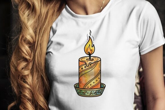 A Lit Candle with Decorative Patterns: A Digital Art Asset