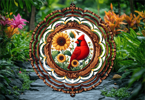 Cardinal Bird Sunflower Wind Spinner: A Dynamic Design Asset