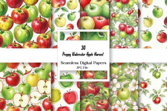 Celebrate Autumn with Preppy Watercolor Apple Harvest Pattern