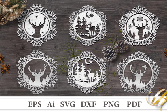 Decorative Christmas Stencils with Deer: Festive SVG Cut Files