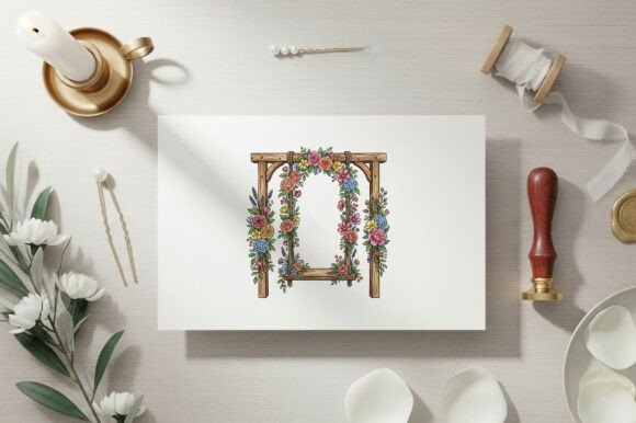 Decorative Floral Arch with Vibrant Colorful Wedding Graphics