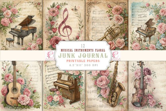 Musical Instruments Floral Junk Journal: A Creative Asset