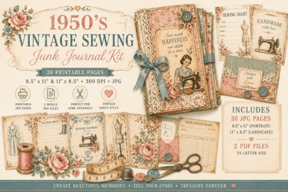 Vintage Sewing Junk Journal Kit: Create Nostalgic Handmade Journals