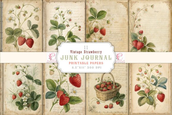 Vintage Strawberry Junk Journal Pages: A Creative Asset for Digital Crafters